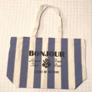Sezane Bonjour Amour Tour market tote bag Paris Blue striped new